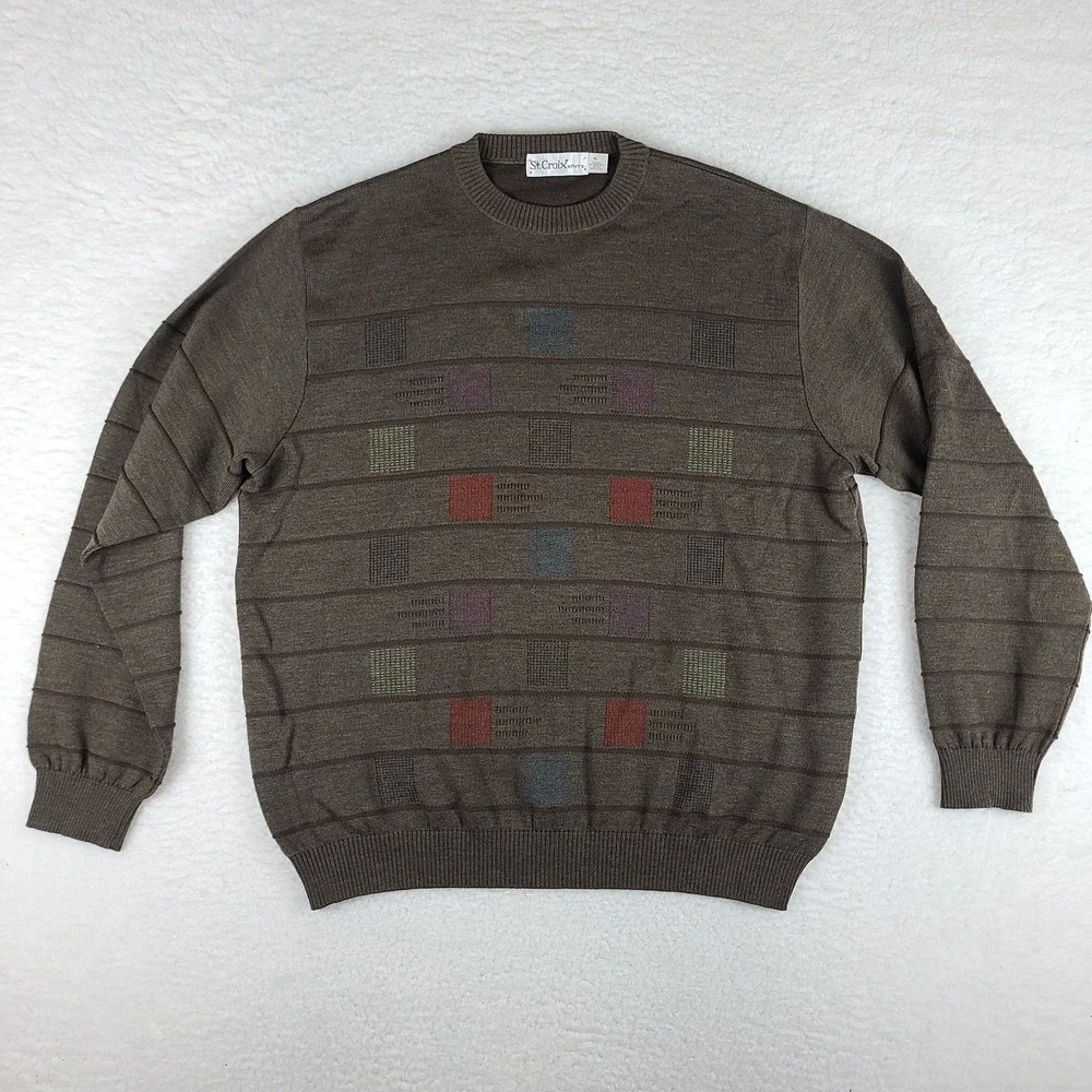St. Croix Sweater Mens XL Brown Knits‎ Crewneck Sweatshirt Wool VTG Vintage USA